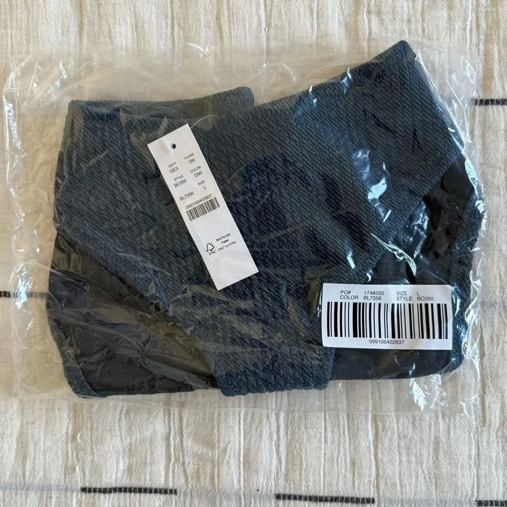 NWT J. Crew Textured High-rise Cheeky Bikini Bottom Deep Midnight Navy Size L